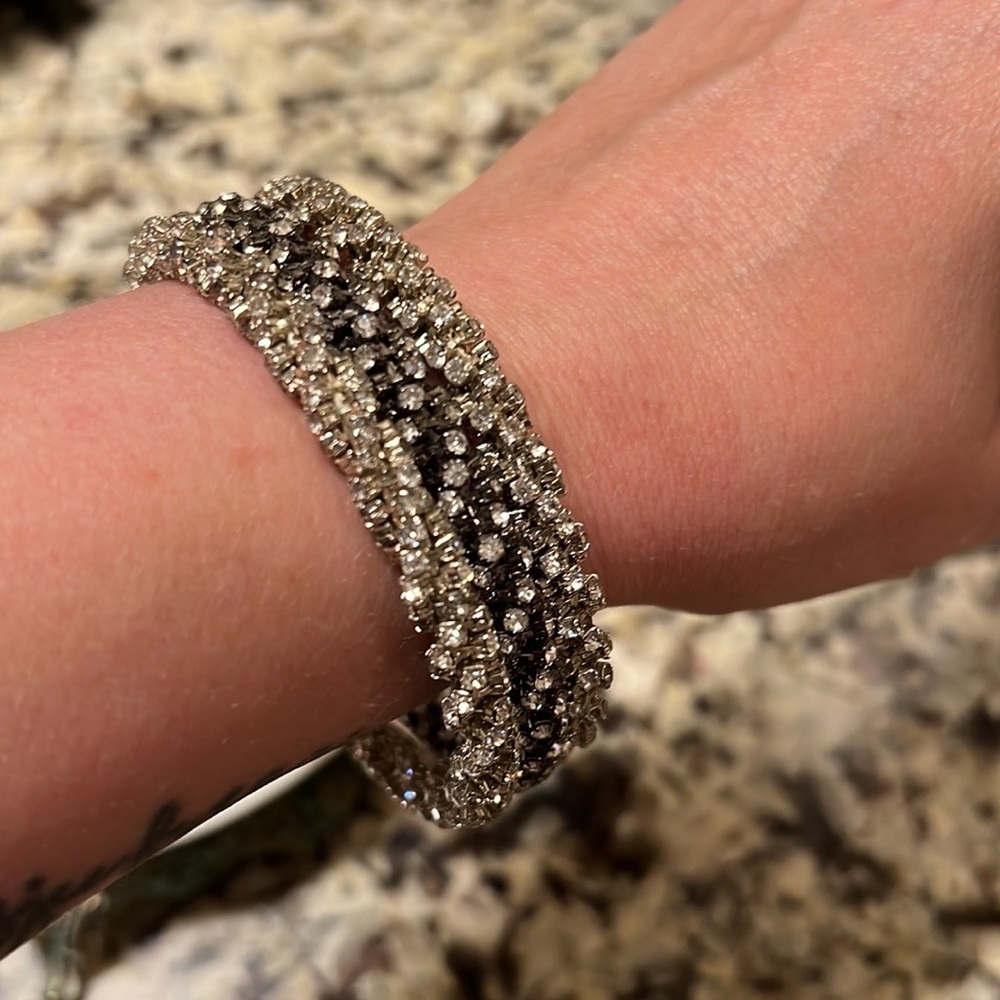 Silver Rhinestone Bangle Bracelet - Picture 5 of 5